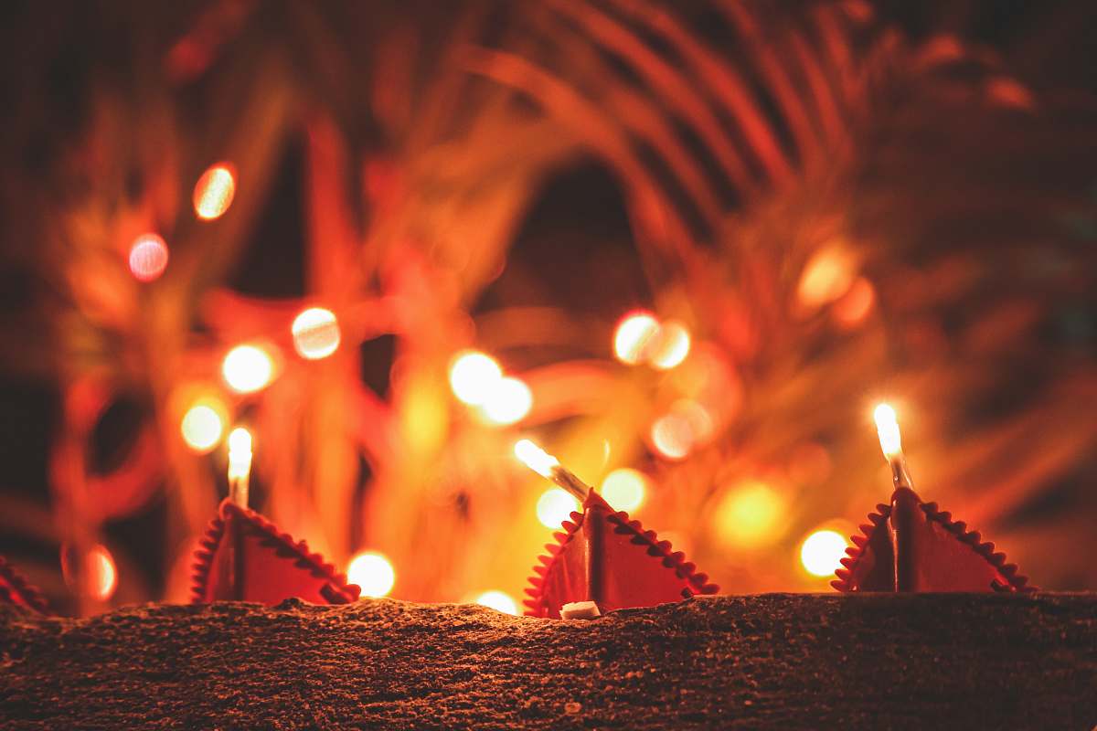 fire lit candles at night diwali