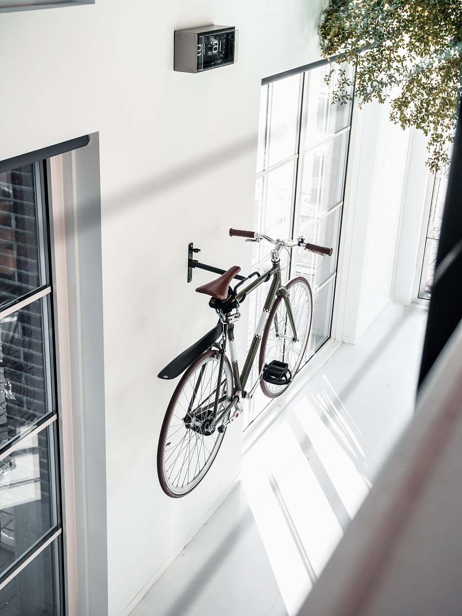 bike black city bike mounted in wall bicycle