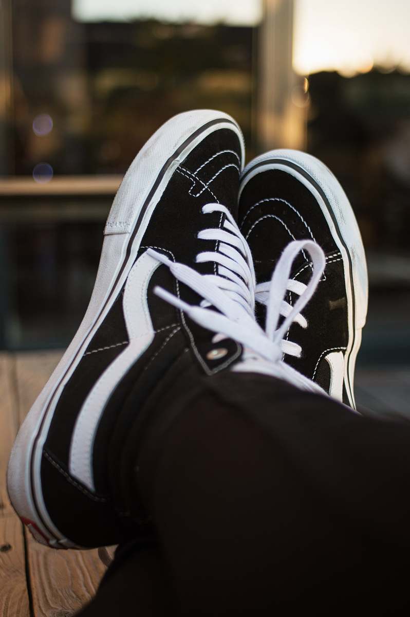 clothing black-and-white Vans high-top sneakers shoe
