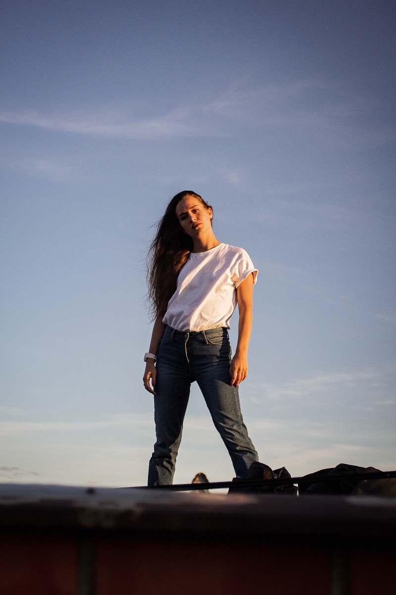 clothing standing woman in white shirt pants