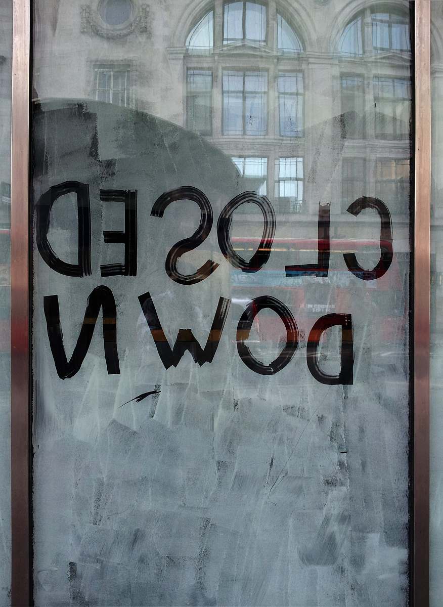 arch glass window with Closed down print architecture