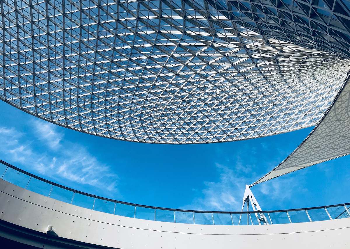 building photo of opened ceiling blue