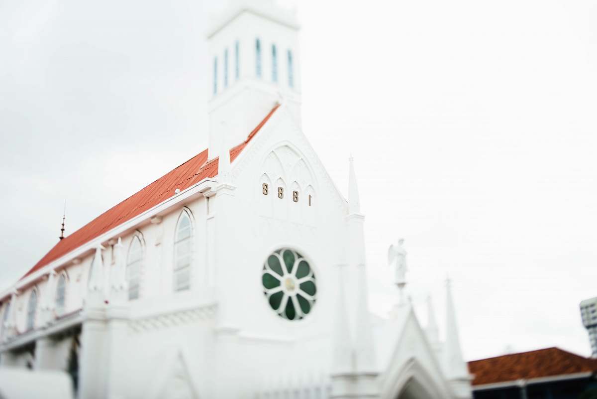 building white concrete mosque under white sky church