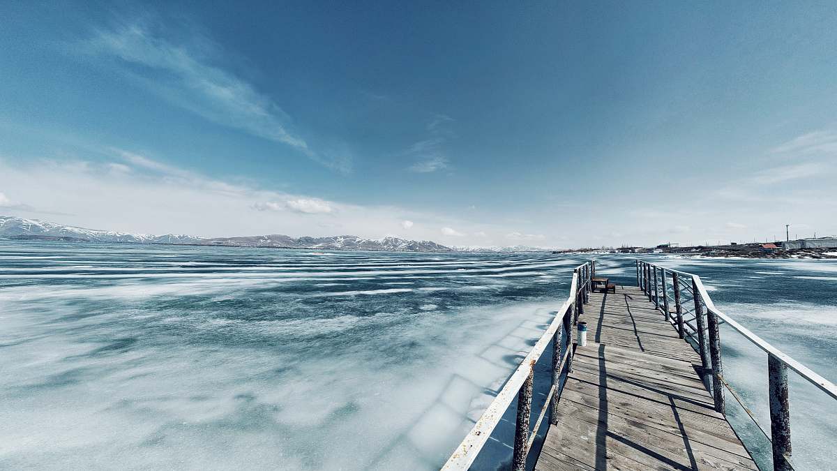 pier concrete bridge with railings under clear sky sky