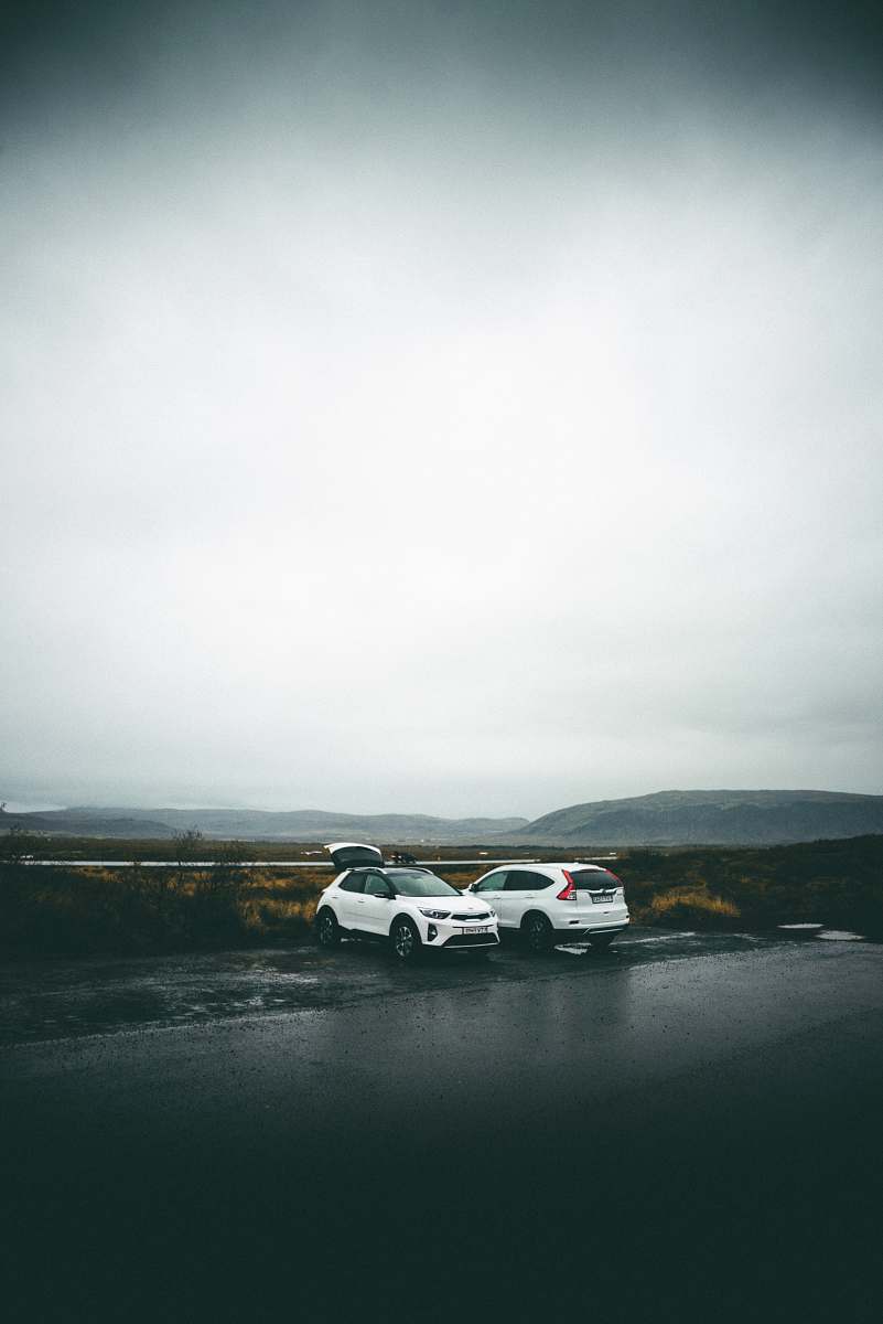 car two white cars parked beside grass suv