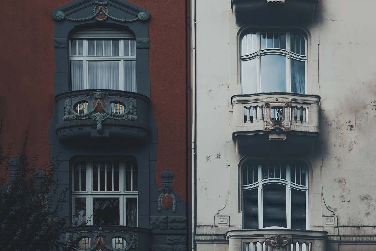 cologne closed glass balcony doors of two buildings germany