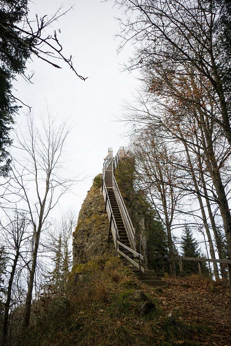 handrail gray and black stairs near trees during daytime switzerland