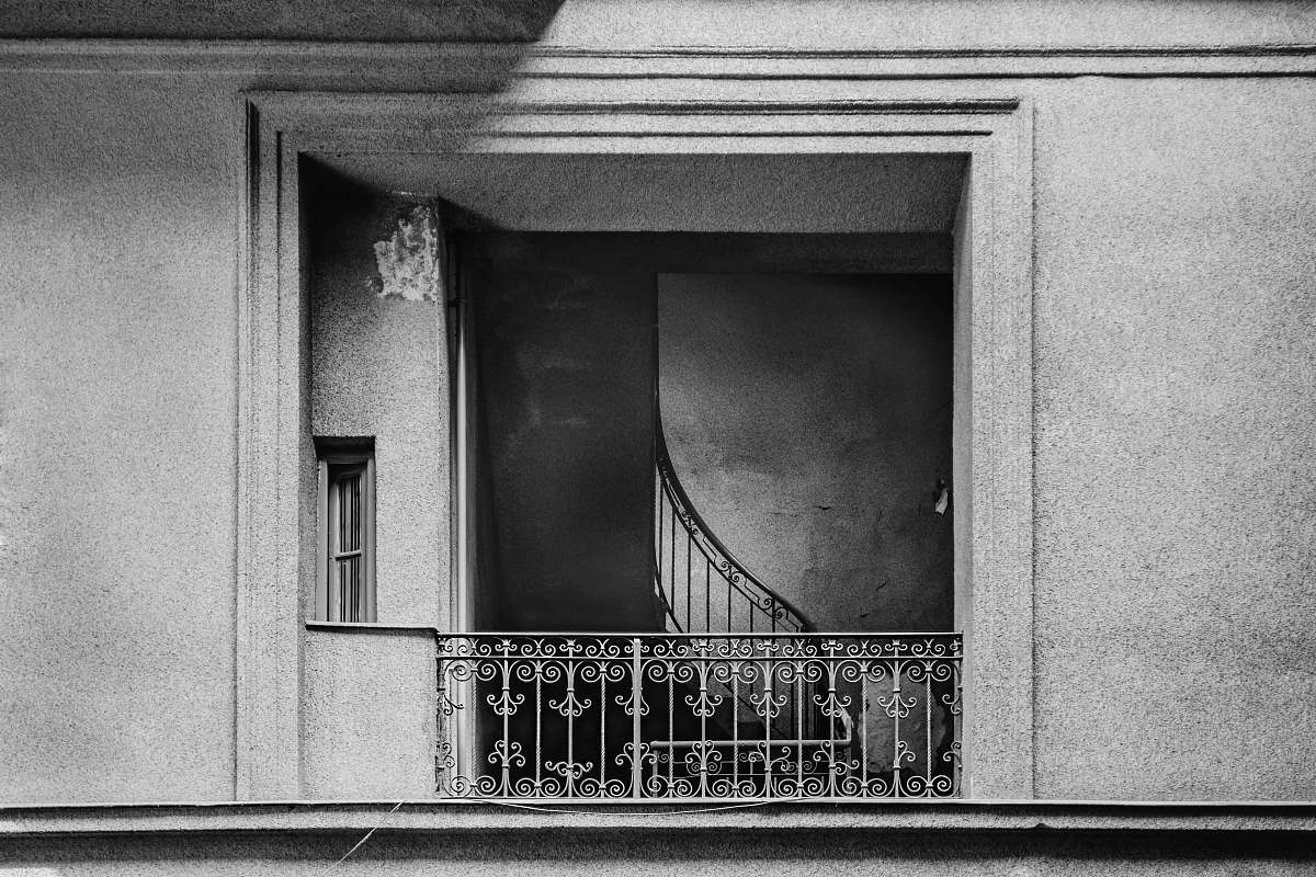 handrail white metal railings black-and-white
