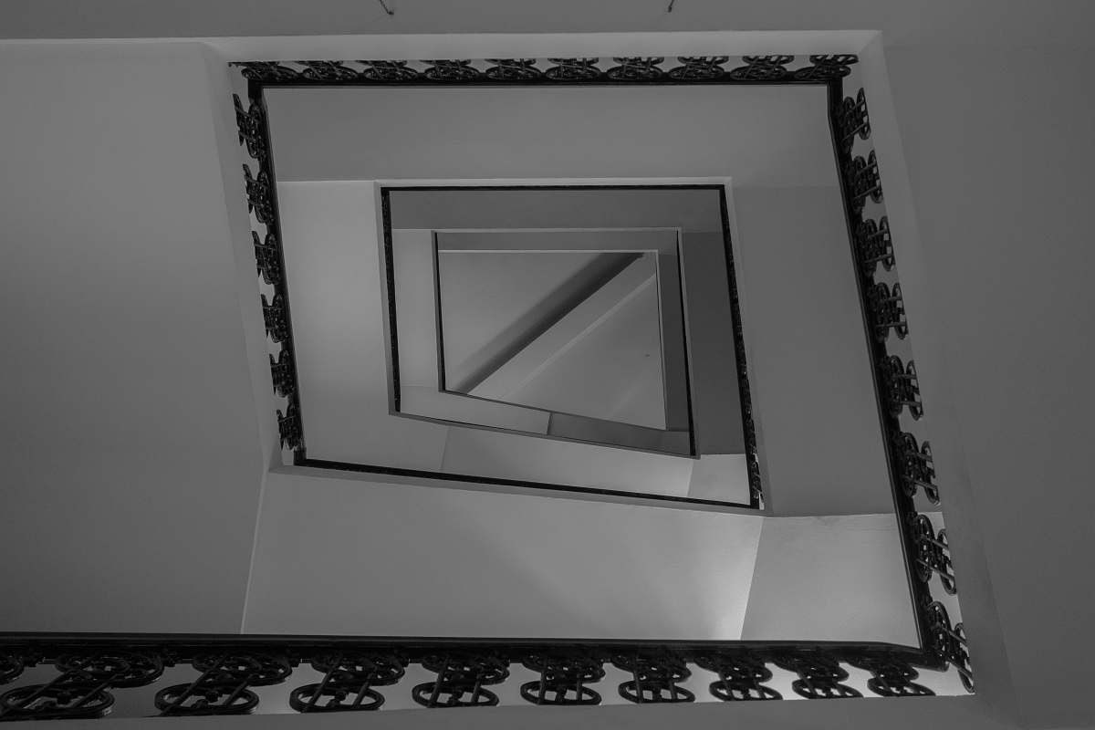 banister black and gray spiral stair handrail