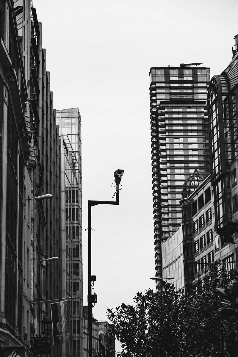 building black lamp post near building office building