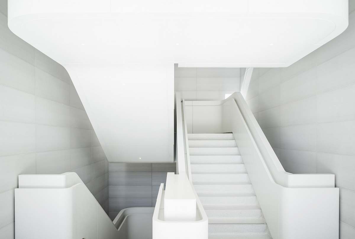staircase empty white stairs banister