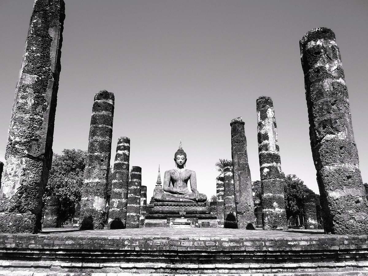 buddha grayscale photo of buddha statue worship
