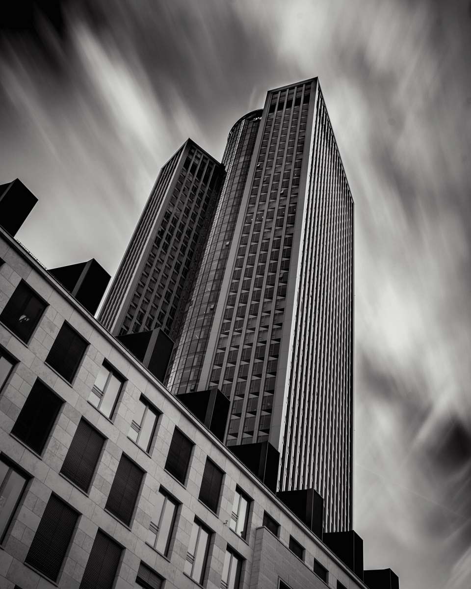 building grayscale photo of building office building