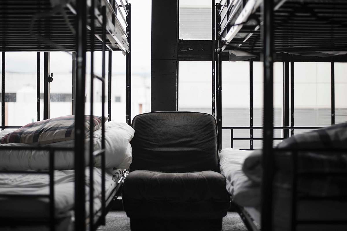 furniture grayscale photo of bunk bed and chair building