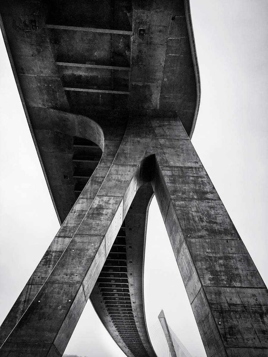 architecture grayscale photo of concrete bridge pont de terenez