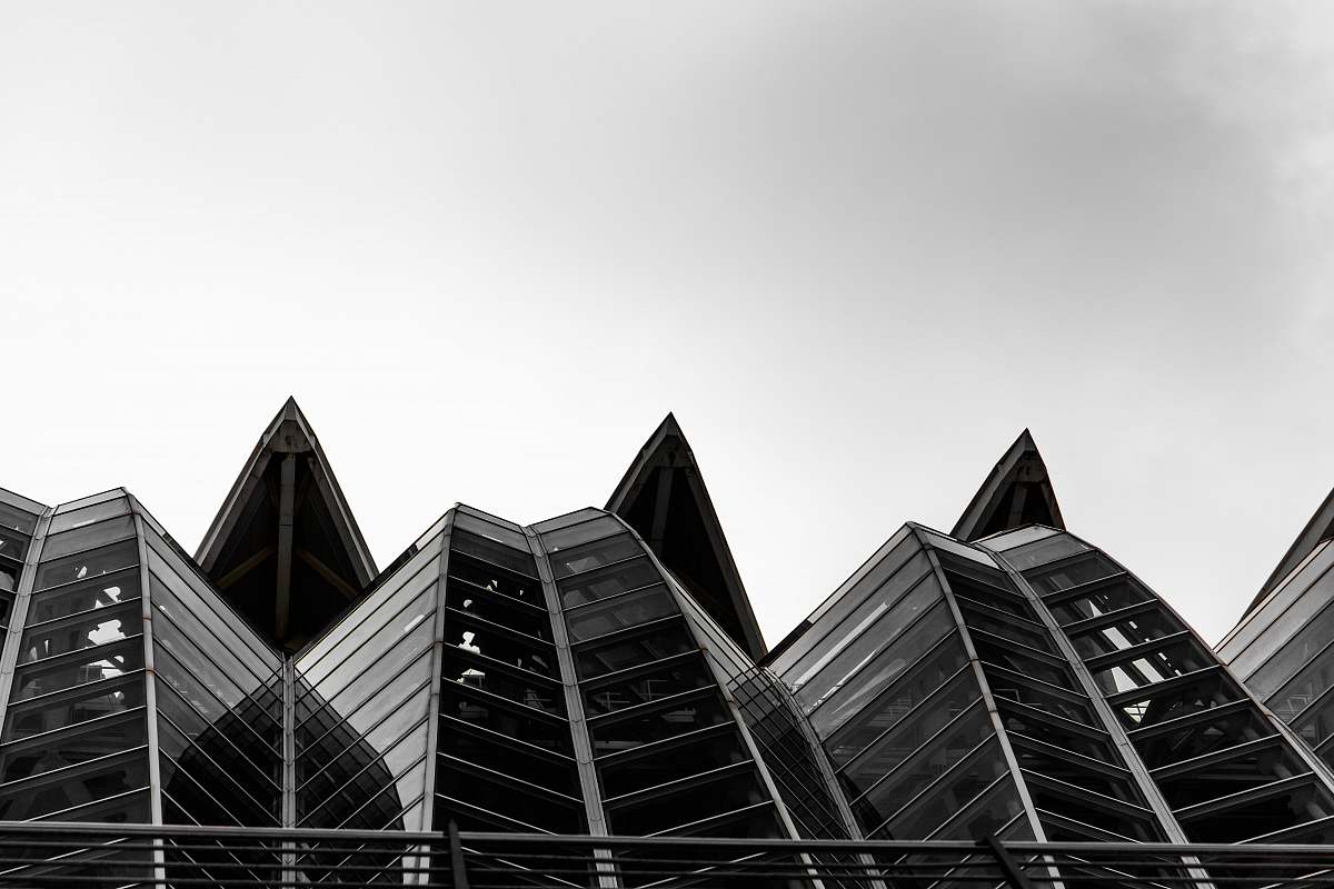 architecture grayscale photo of glass building valencia