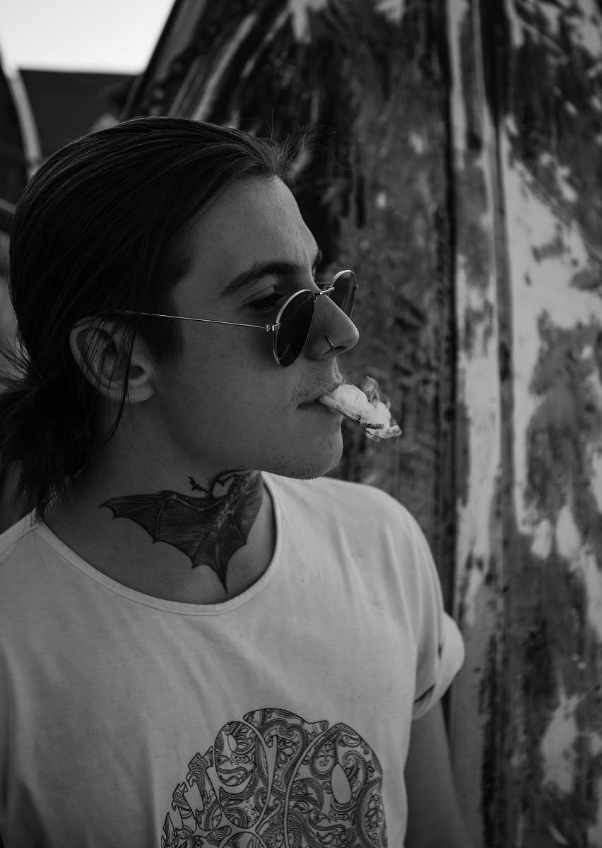 human grayscale photo of man person