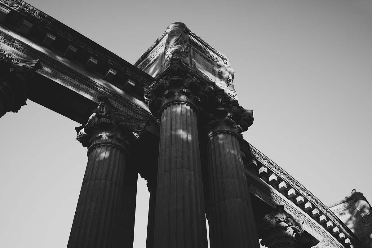 architecture grayscale photo of pedestals building