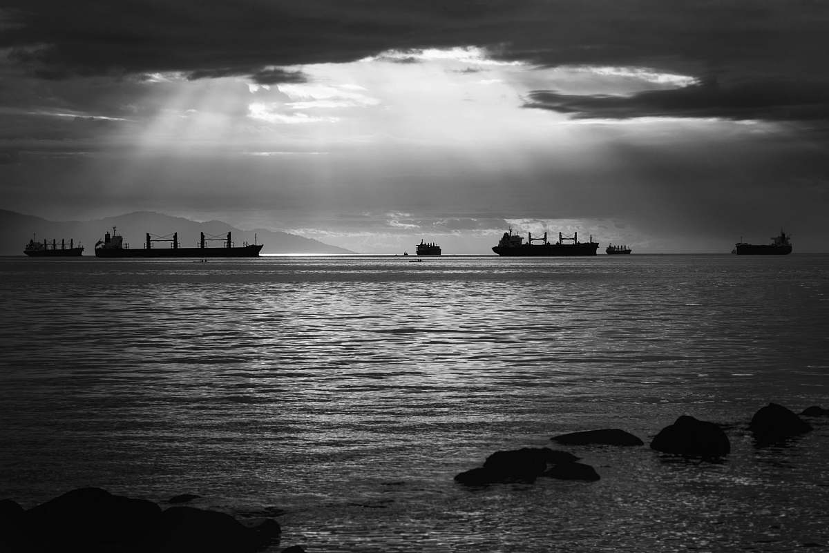 grey grayscale photo of ships on water boats