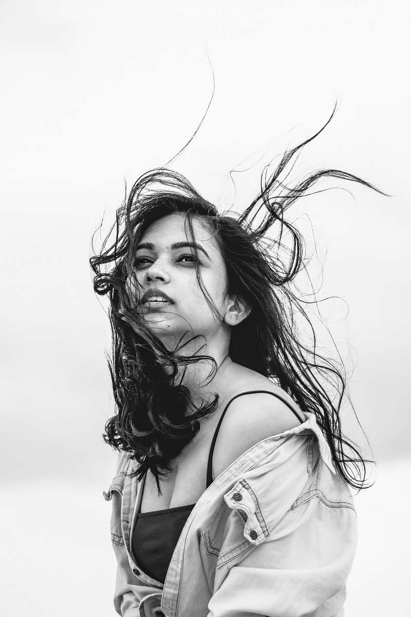 face grayscale photograhy of woman human