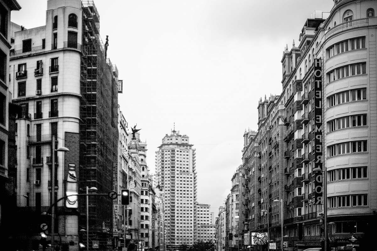 building grayscale photography of buildings urban