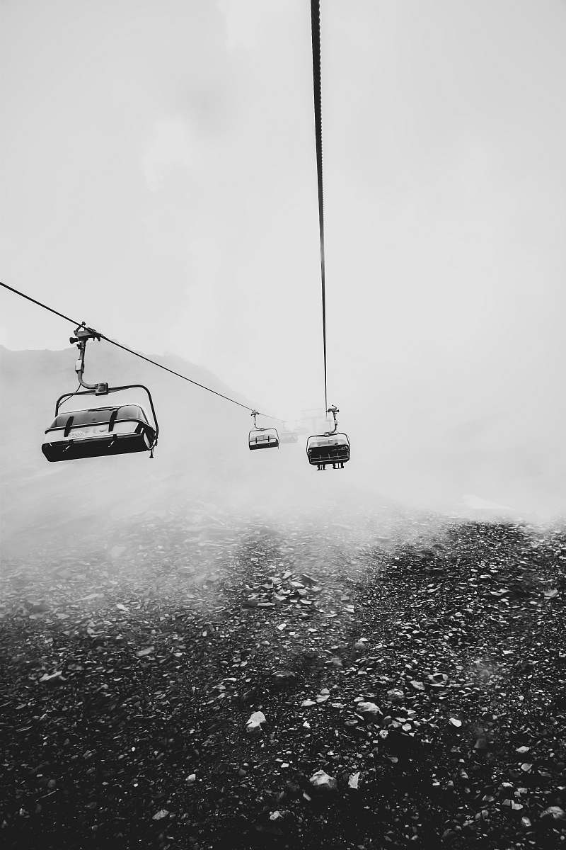 grey grayscale photography of cable cars cable car