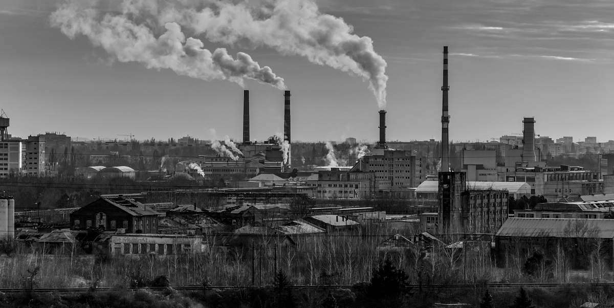 pollution grayscale photography of factory smoke