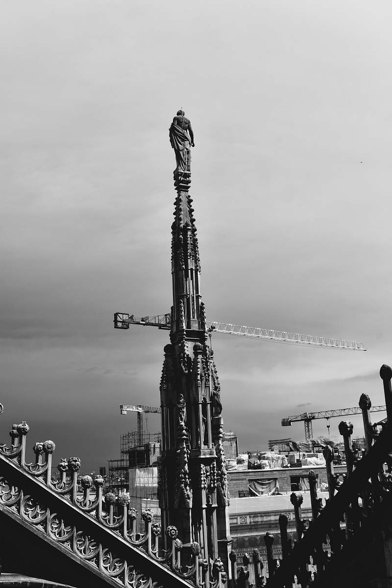 building grayscale photography of statue grey