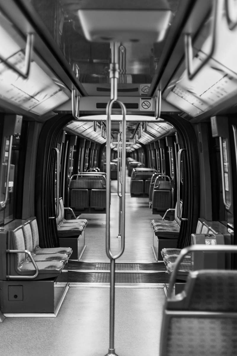 terminal grayscale photography of train interior train