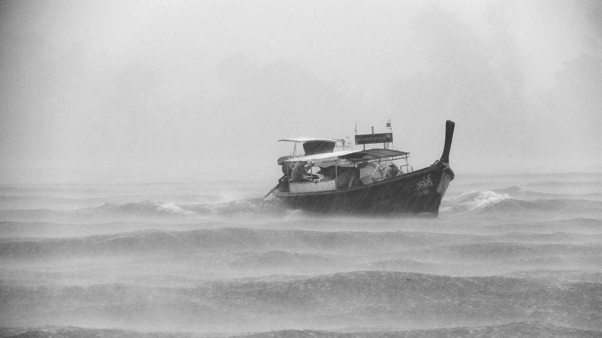 grey grayscaled photo of boat boat