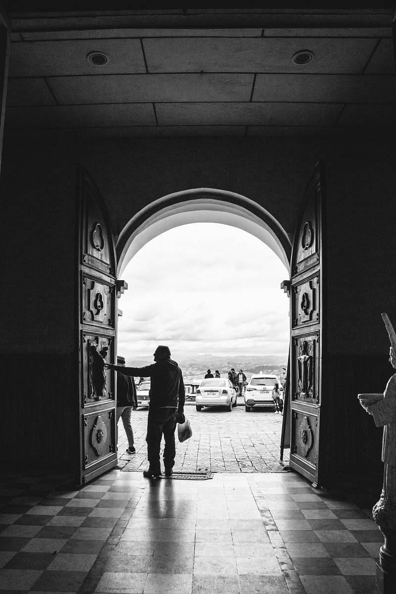 human man near door person