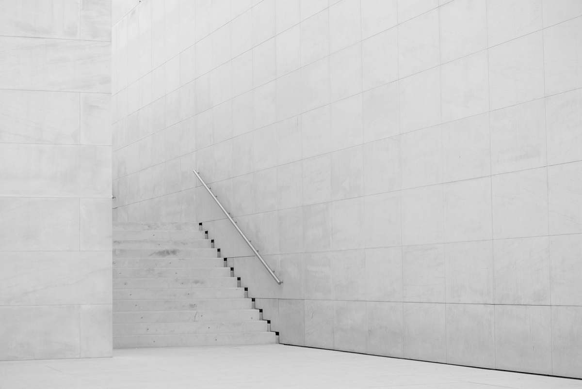 grey photography of white concrete stairs architecture