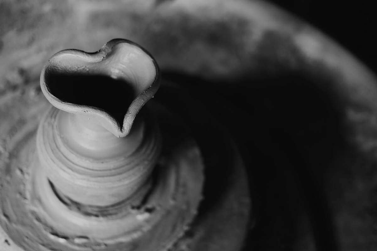 pottery selective focus and grayscale photo of clay pot black
