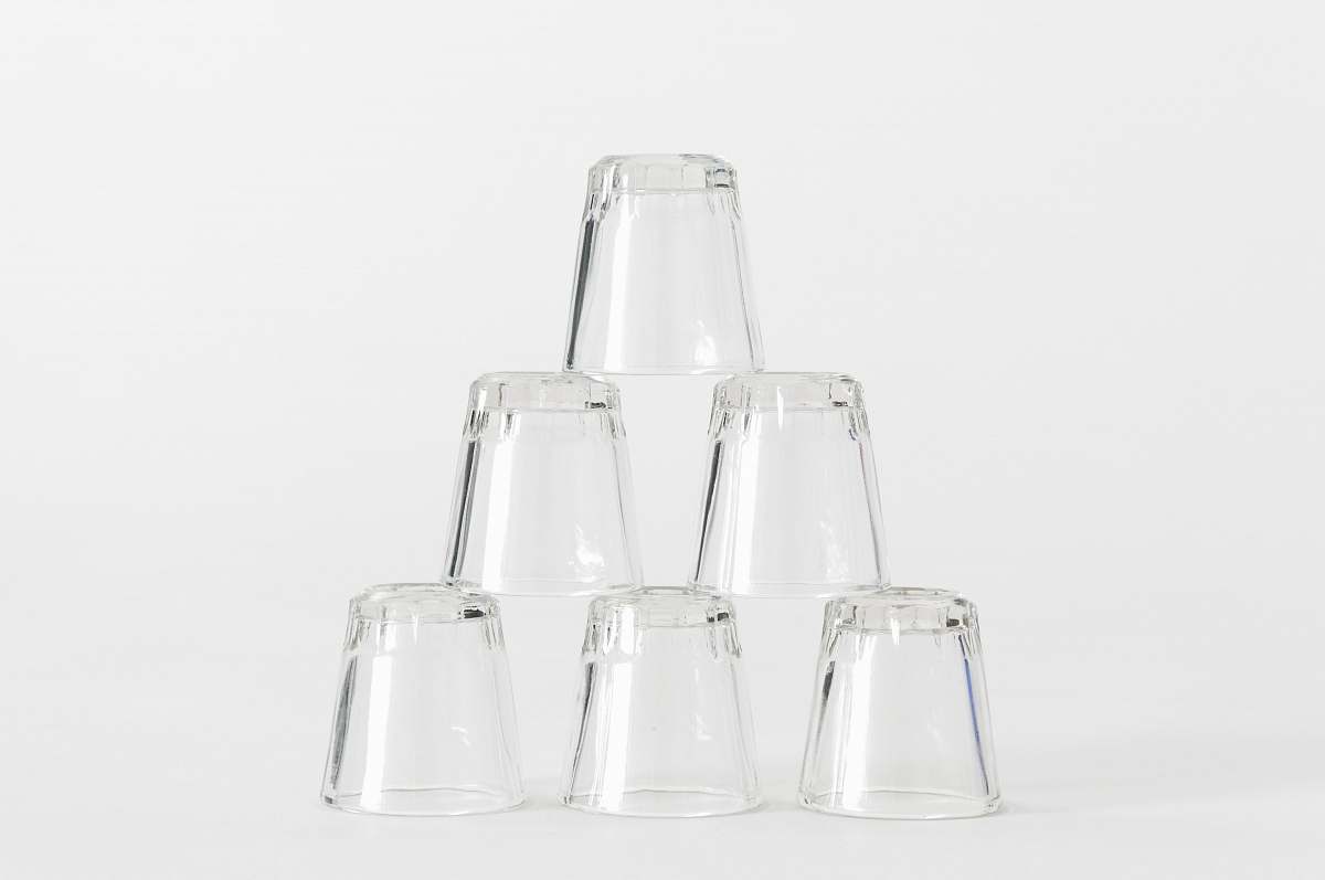 glass six piled clear shot glasses mixer
