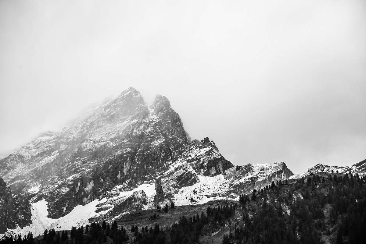 mountain top view of snowy mountain alps