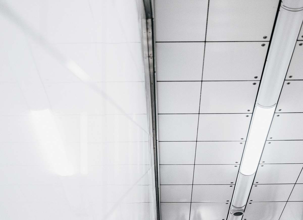 grey turned on fluorescent light ceiling