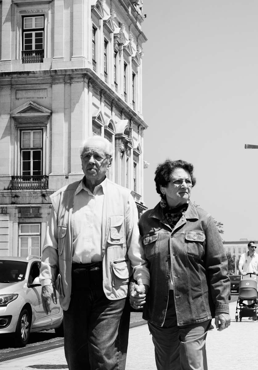 jacket two people walking on street coat