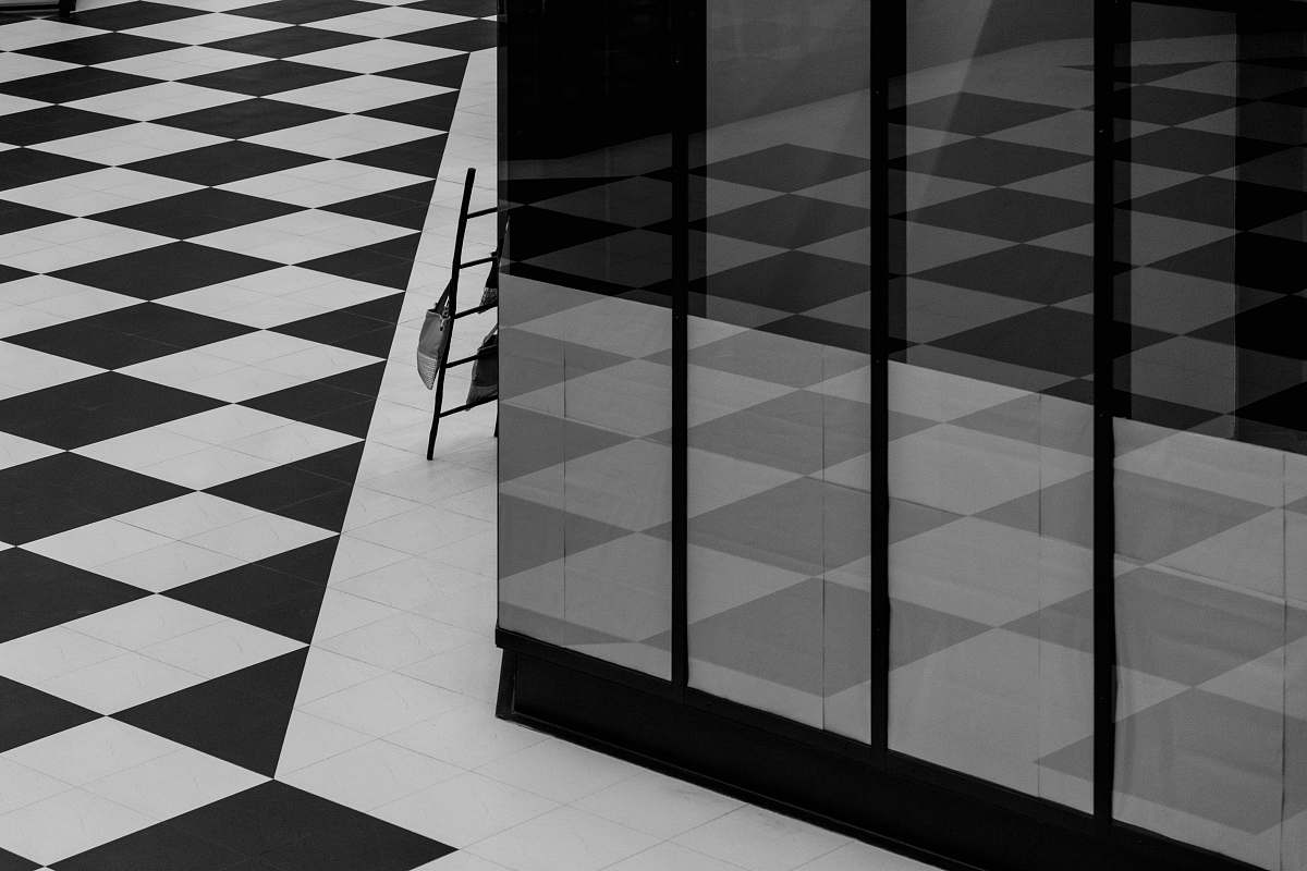 pattern white and black floor tile window