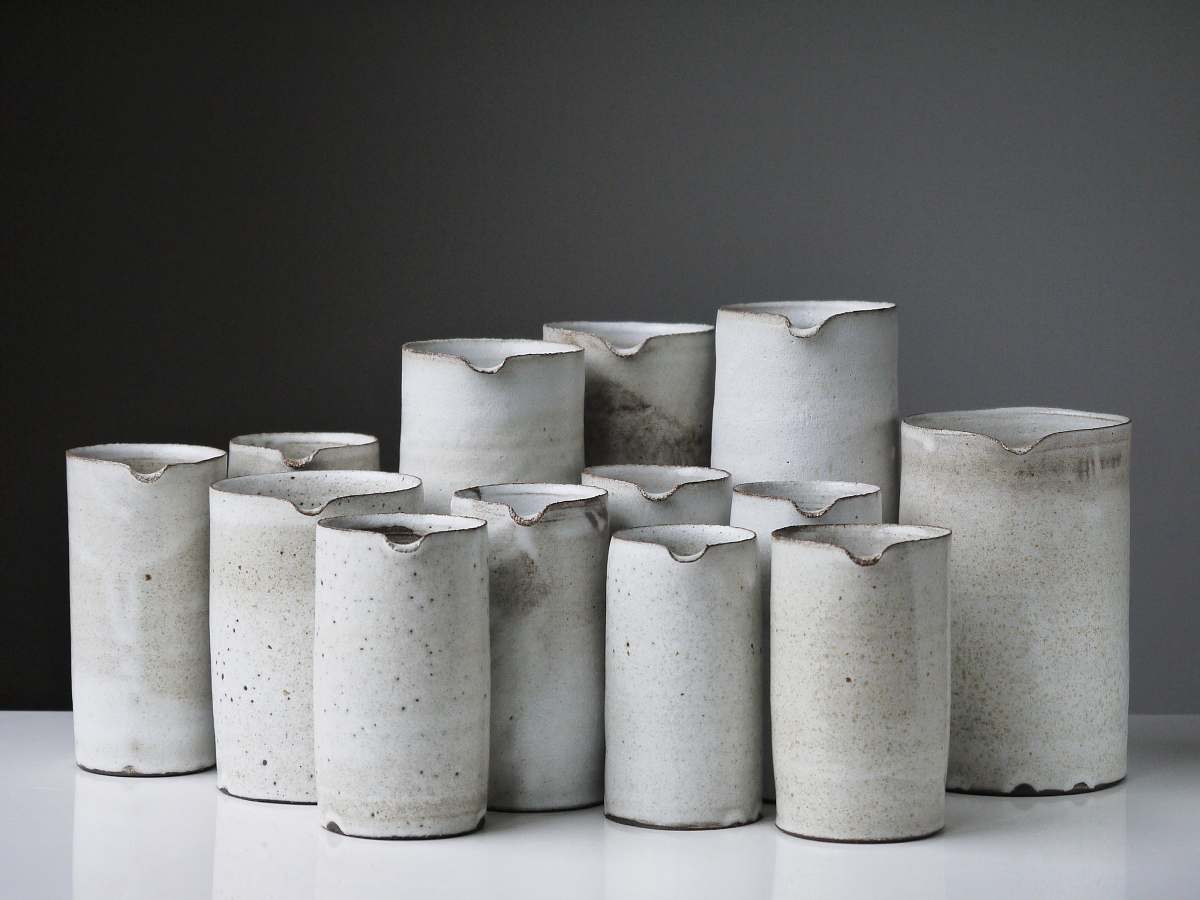 grey white ceramic vase lot pottery