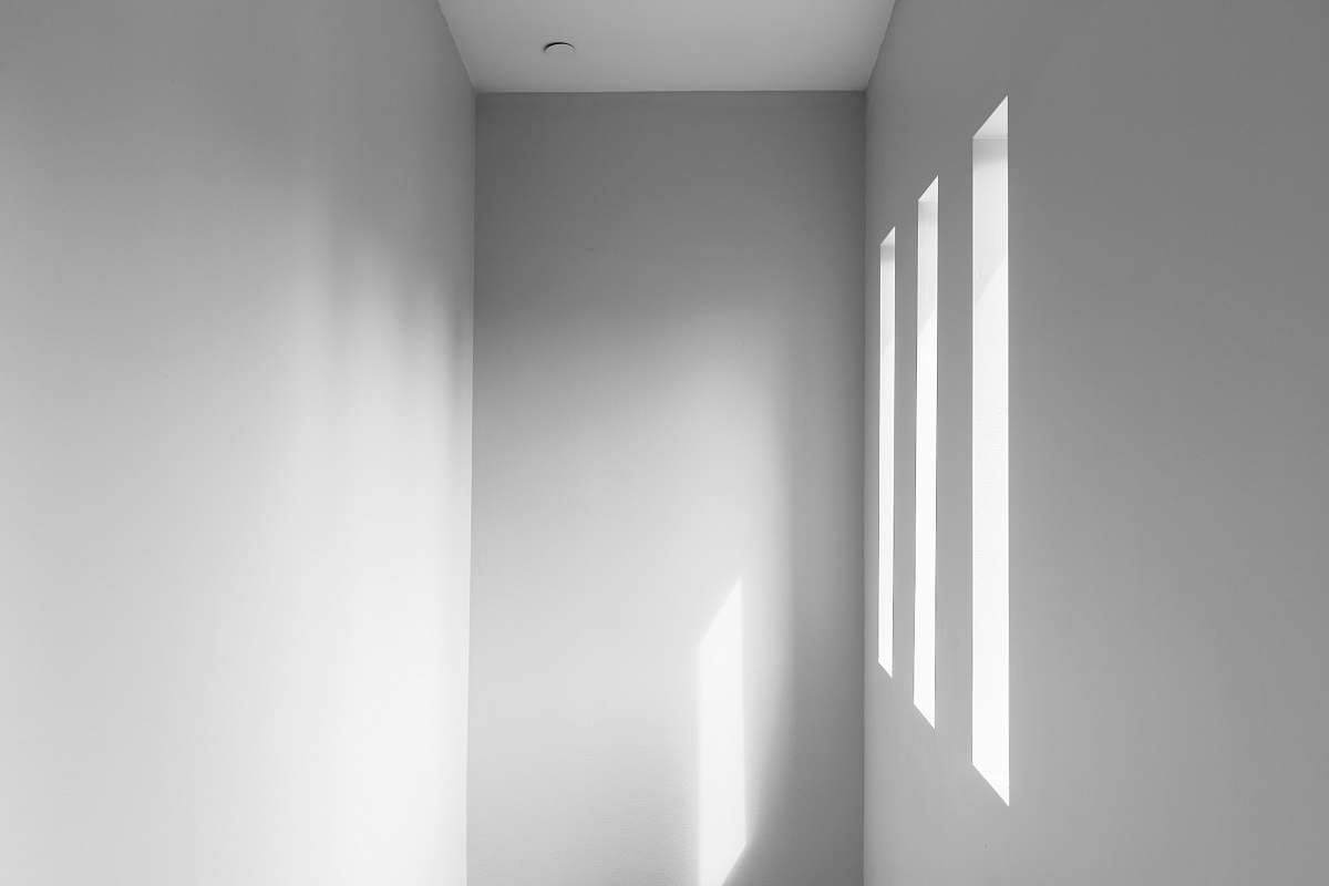 grey white empty hallway corridor