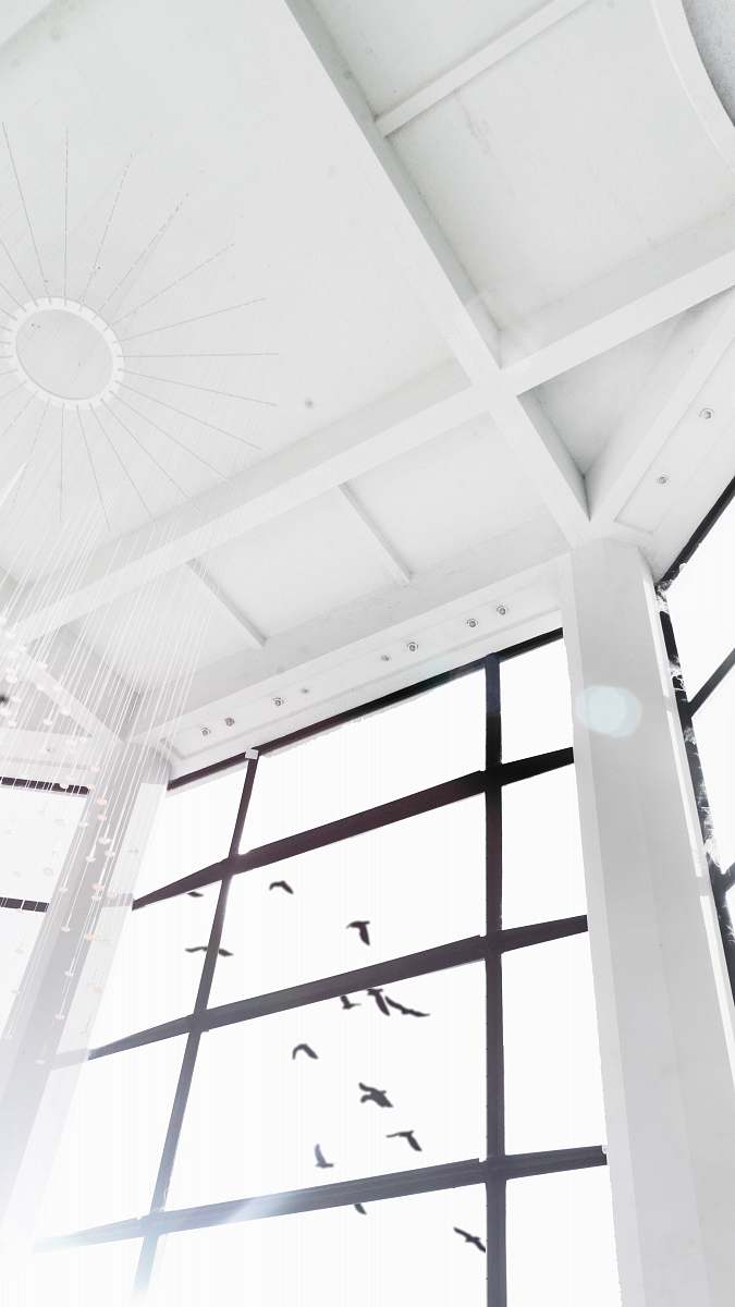 building white wooden framed glass window architecture