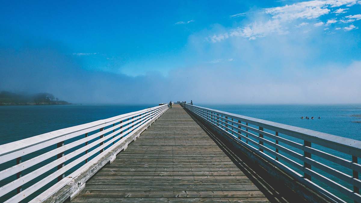dock gray and white wooden sea dock under blue and white sky at daytime pier
