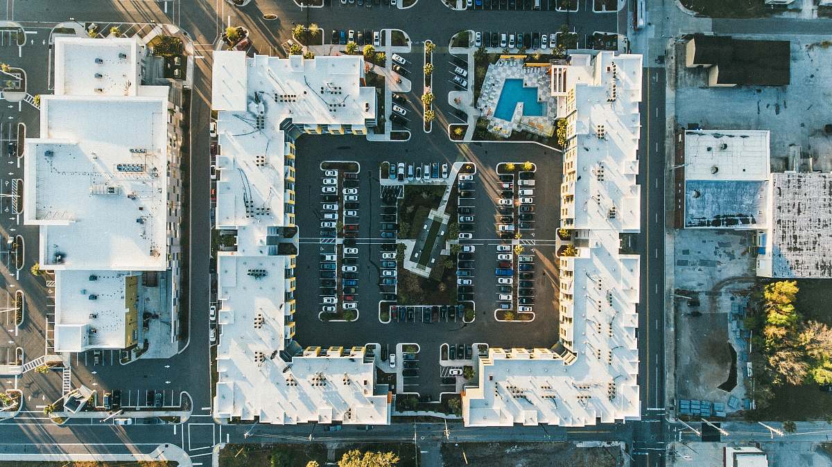 human aerial view of buildings person