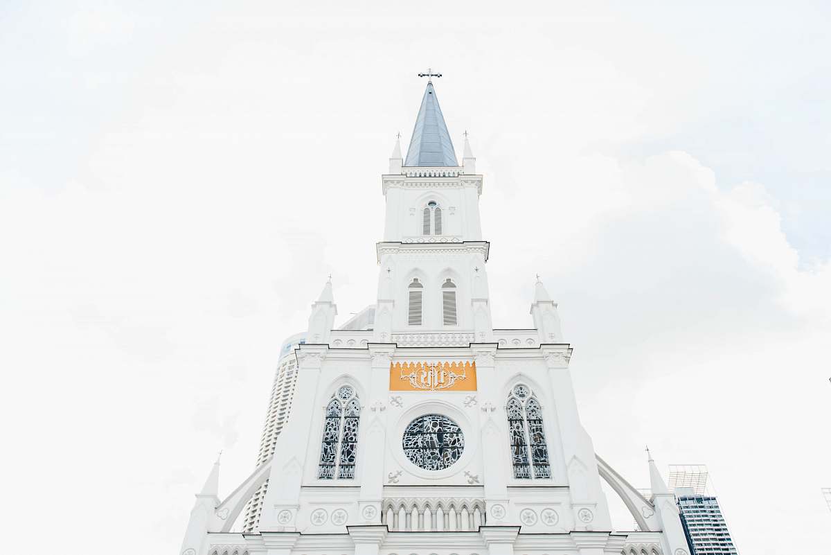 architecture bottom view of gray and blue castle church