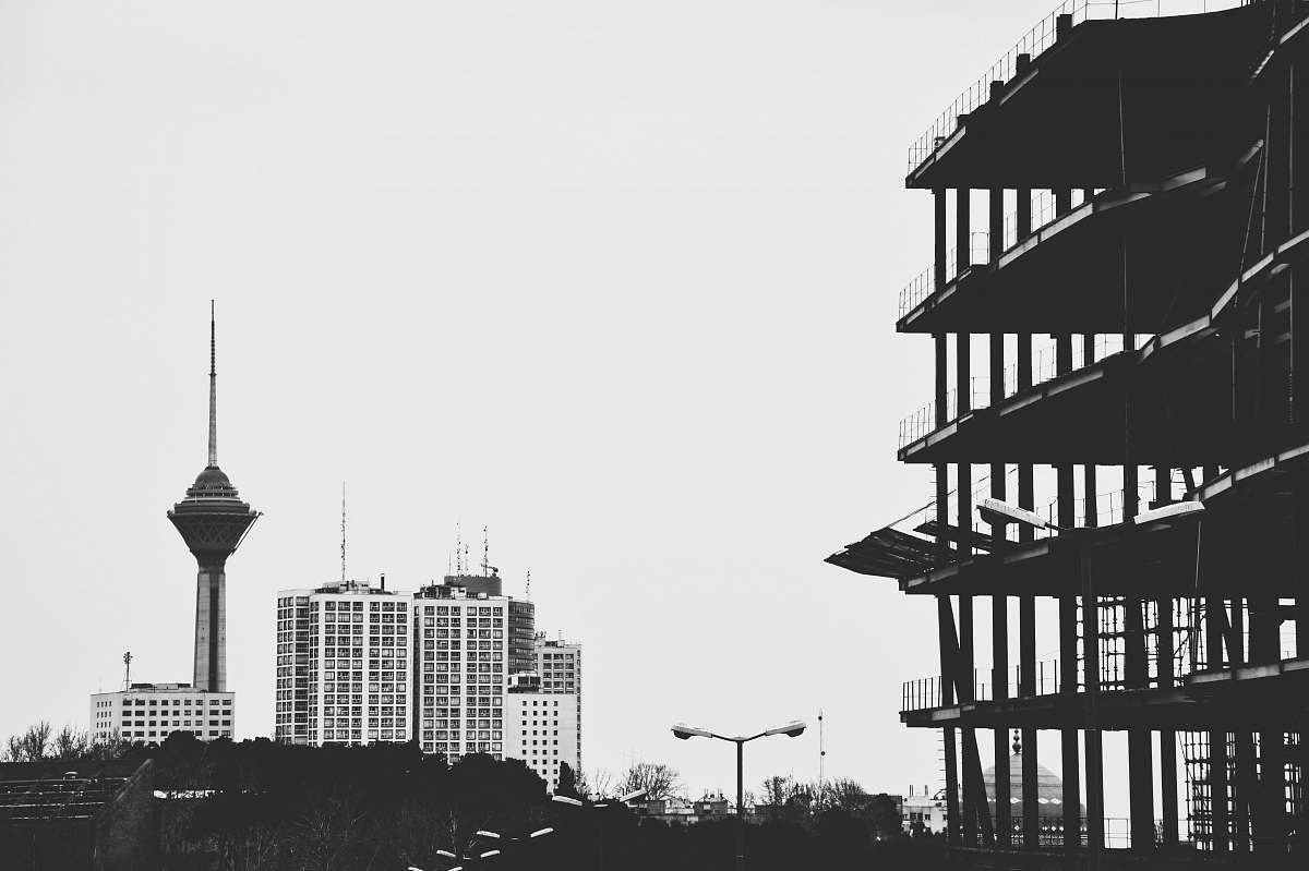 black-and-white building photography office building