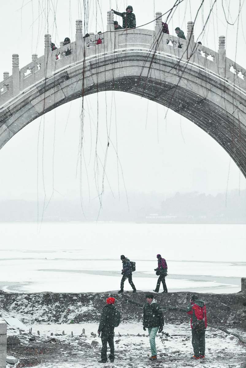 human people walking on filed covered with snonw near seashore person