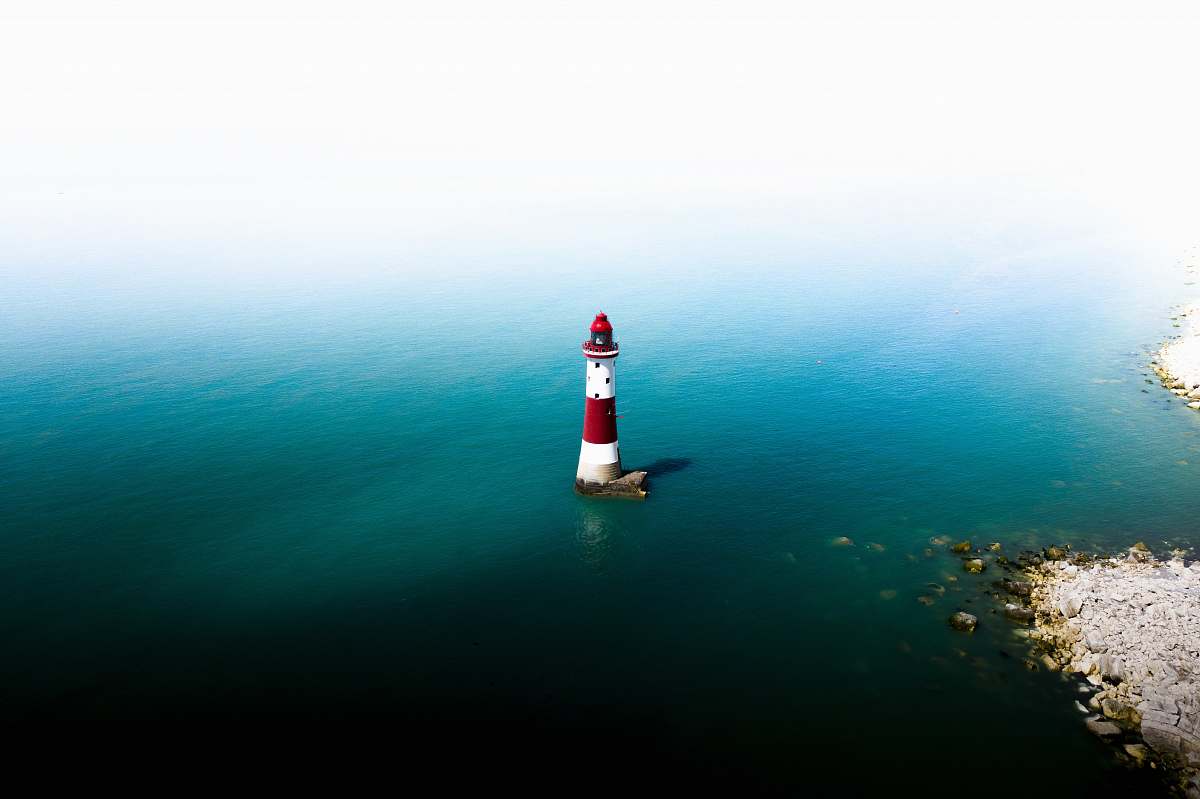 architecture red and white lighthouse top view tower
