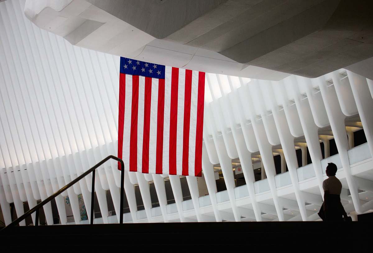 flag USA flag hanging on hallway modern design