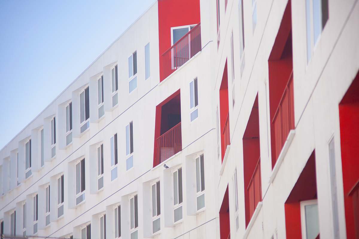 windows white and red concrete building atime modern