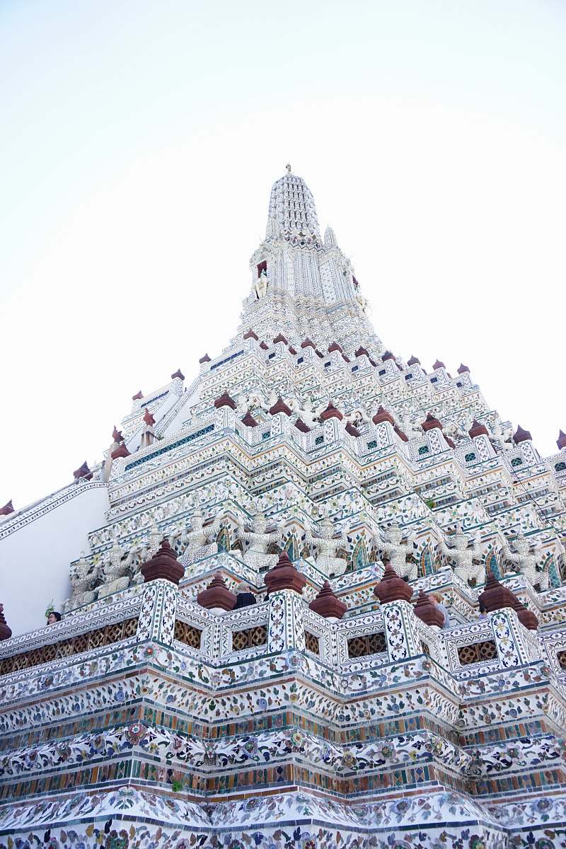 thailand white, blue, and red floral tower building architecture
